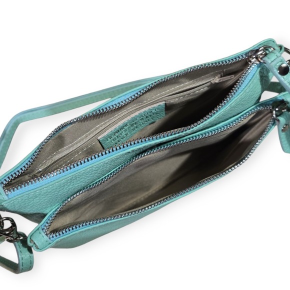 Borse in Pelle Small Wristlet Clutch Purse/Crossbody Italian Leather Mint - Picture 3 of 7